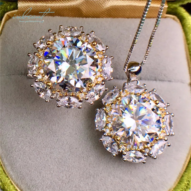S&S D Colour Moissanite 925 Silver Flower Jewellery Set | Ring & Pendant Necklace | 5ct or 10ct | S&S Collection