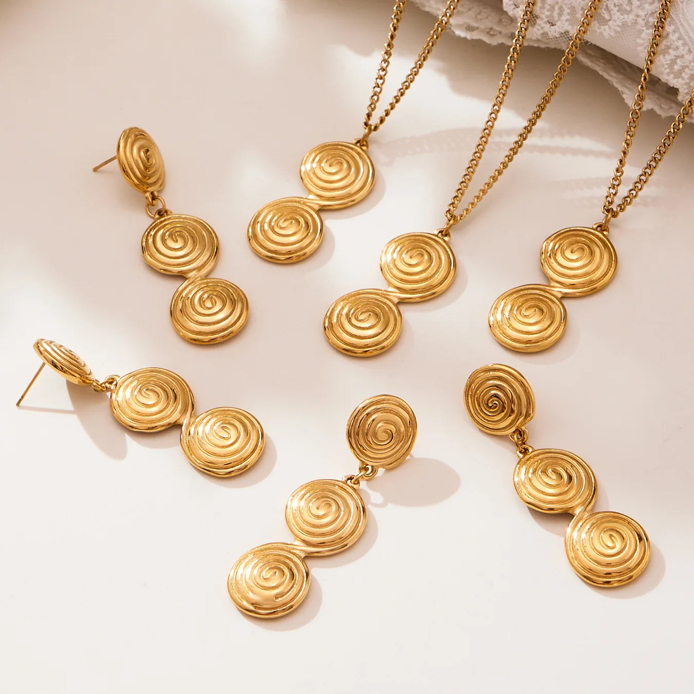 Natural Stone Geometric Clavicle Chain & Threaded Hoop Earrings | Minimalist Gold Stainless Steel Jewellery
