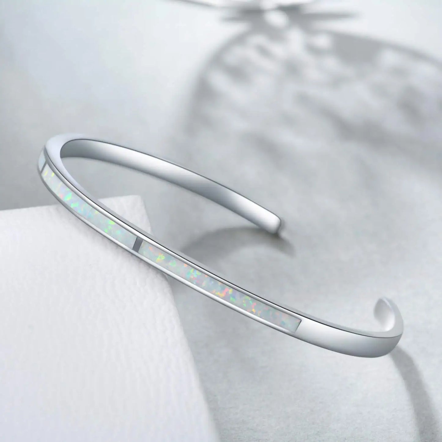 Trendy Rainbow Opal Open Bangle | Sleek Silver Cuff Best Seller