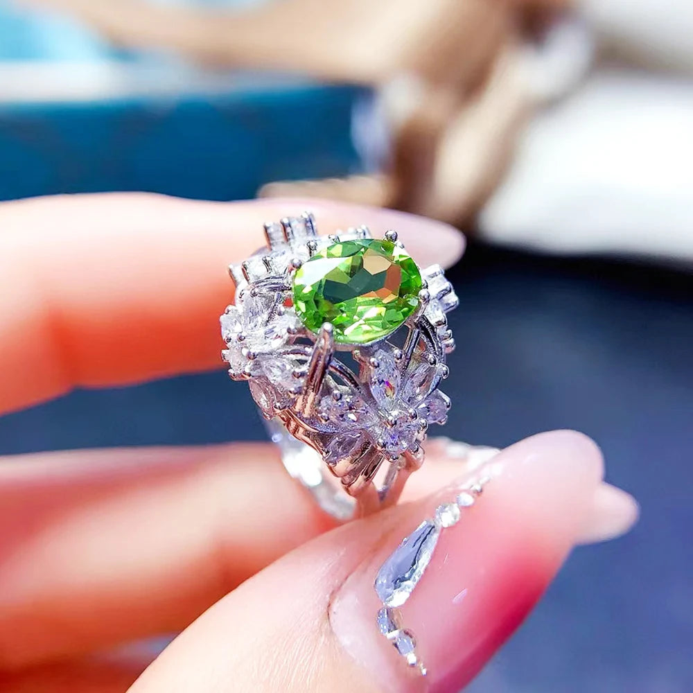 REDheart Luxury Gold Plated 925 Sterling Silver Natural Peridot Claw Setting Necklace Ring Kids Jewelry Set Wedding Party Birthday Gifts