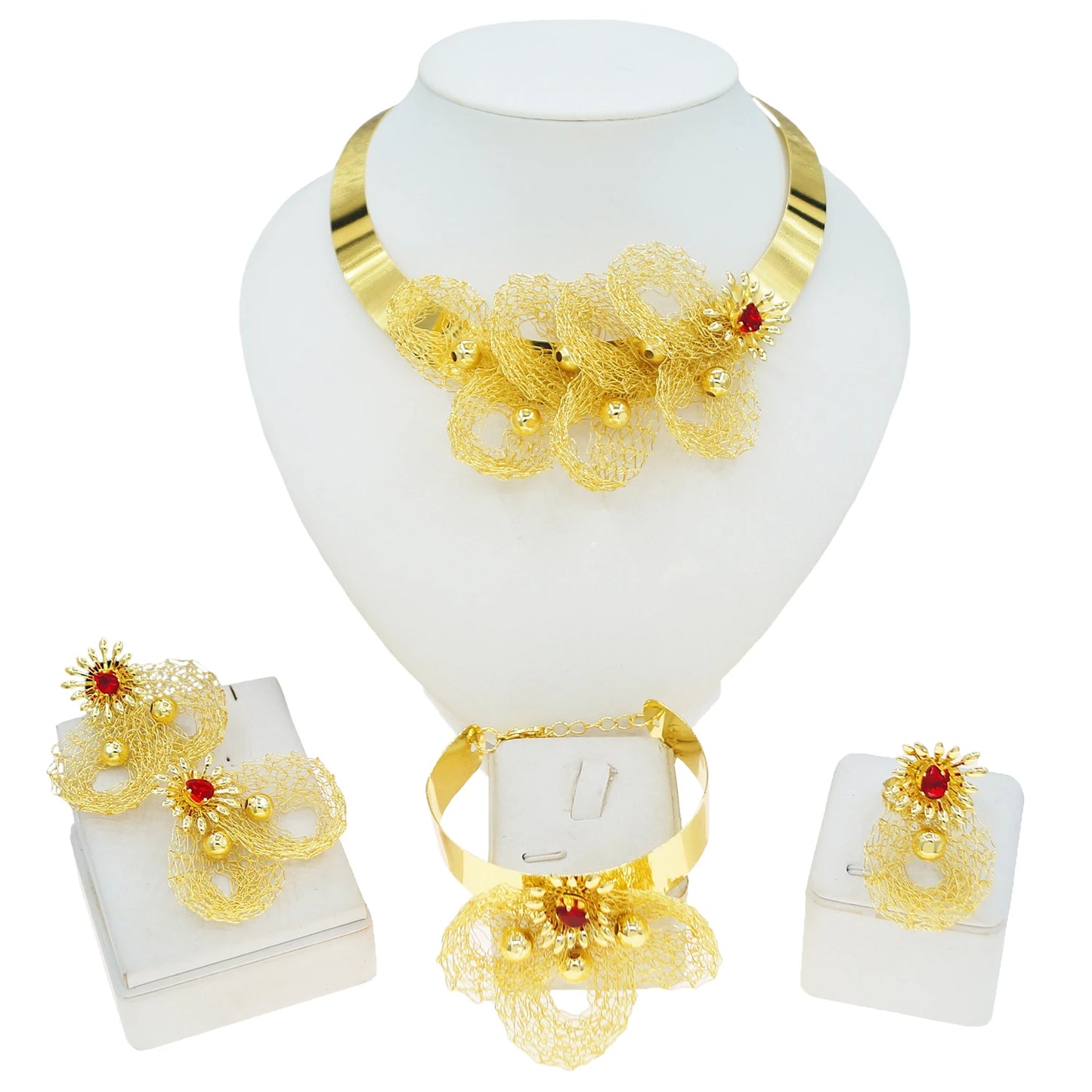 Zhuerrui African Dubai-style Gold Necklace Set Exquisite Handmade Geometric Bridal Wedding Set MY19435