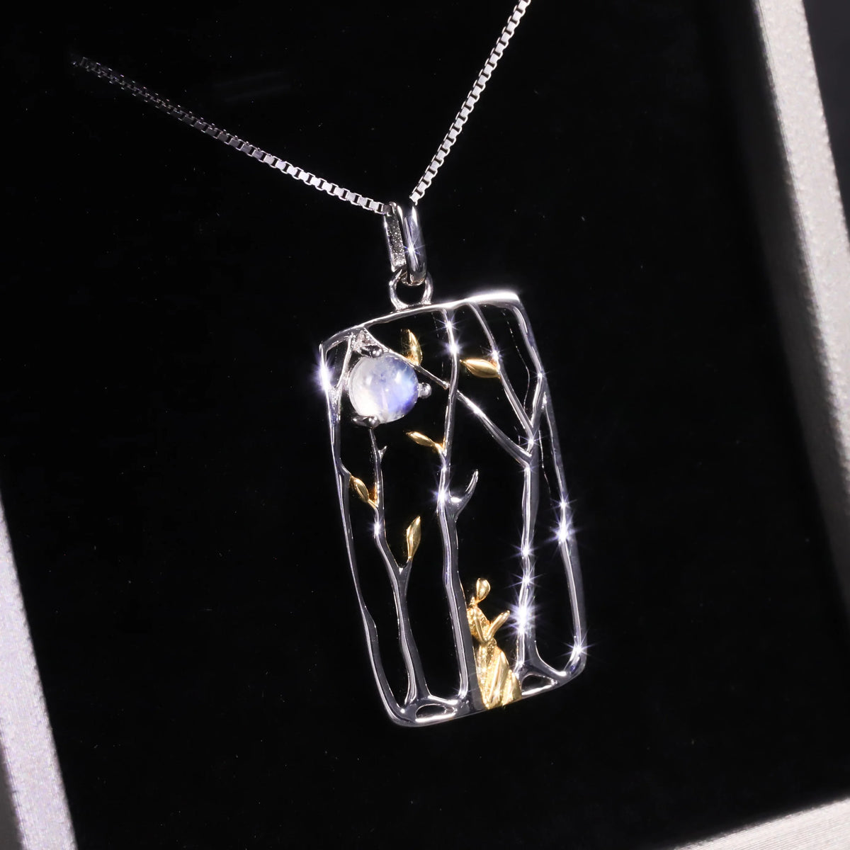 ArtistA C8207 Abiding OEM ODM Factory 925 Sterling Silver Landscape Moon Forest Girl Night Scene Moonstone Pendant Necklace for Girls