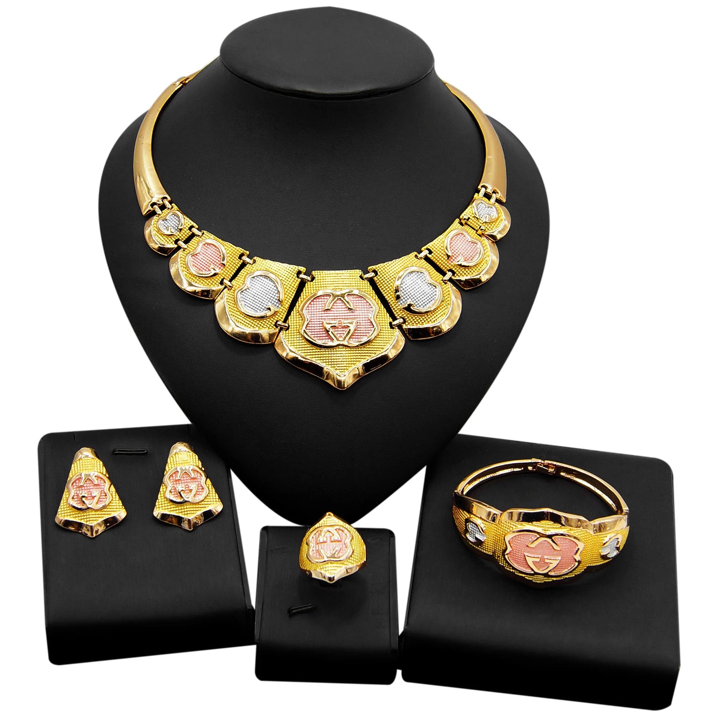 Zhuerrui Brazilian Gold Plated for Women Jewellery Set African Necklace Earring Bangle Ring Jewelry Sets 24k Gold Copper