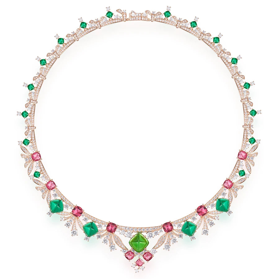 2025 New Style Colored Gemstone Necklace Earrings Sexy Women's Jewelry Set Brass Skin Friendly Non Oxidizing Wedding Accessories