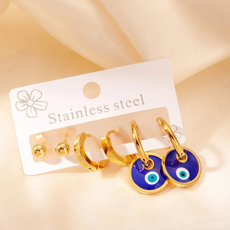 S&S 18K Gold Plated Eye & Heart Hoop Earring Set – Collection