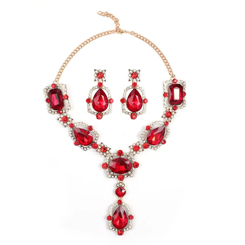 Crystal & Rhinestone Statement Necklace & Earrings Jewellery Set | Bold Retro Glam Fashion Set