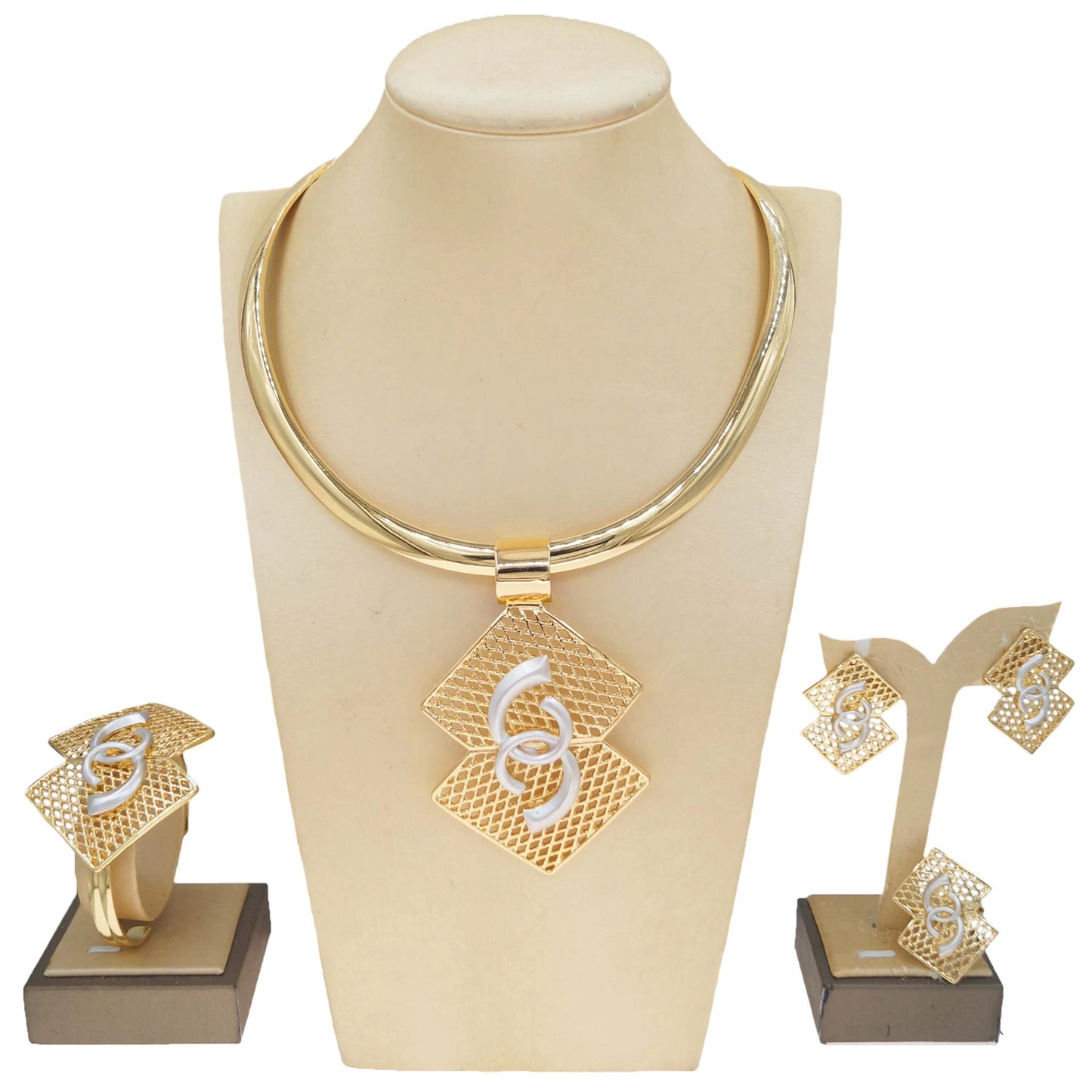 Zhuerrui Simple Gold Plated Jewelry Set Hot Selling Italian Jewelry Nigeria Wedding Engagement Ring 4-piece Gift BoxH00908