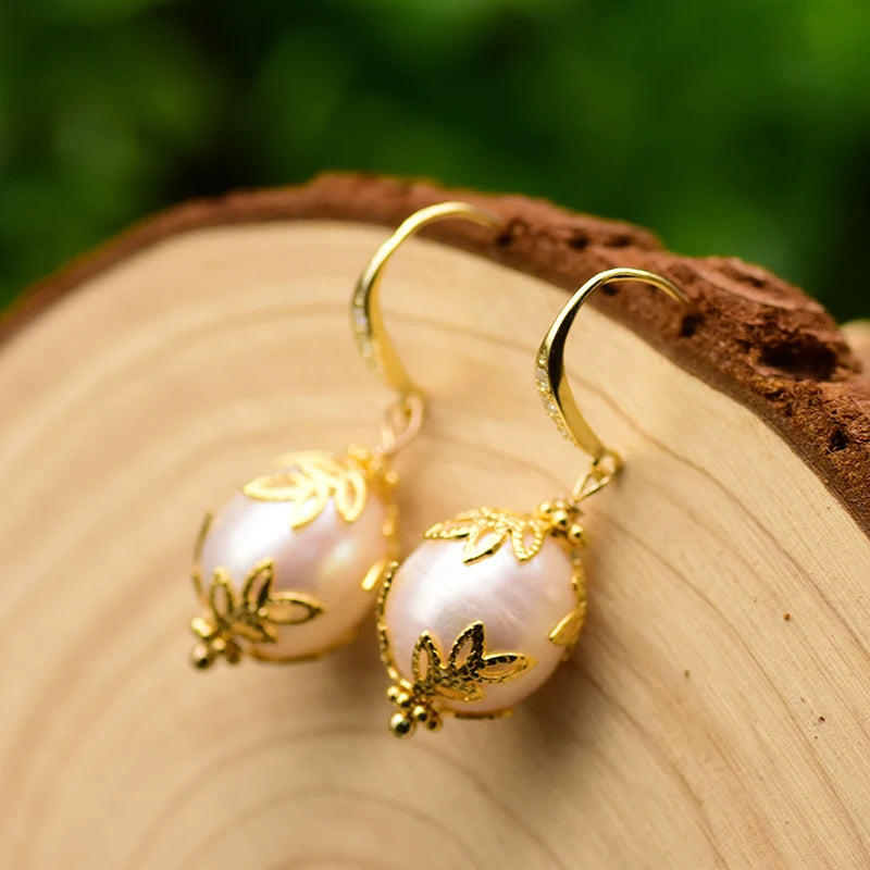 Natural Freshwater White Baroque Pearl Earrings For Women Handmade Earrings 925 Silver Jewelry earrings
