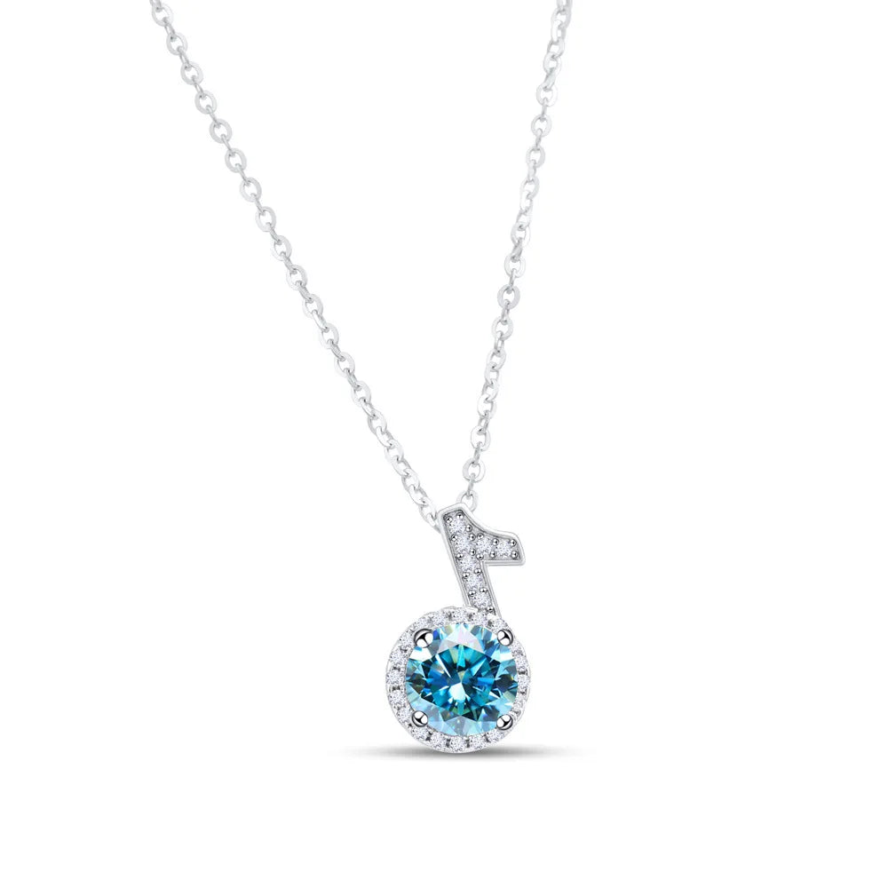 Fine 925 Silver Bezel Set Round Cut 1ct VVS Colored Moissanite Jewelry New Trendy Fashion Layer Musical Note Necklace for Women