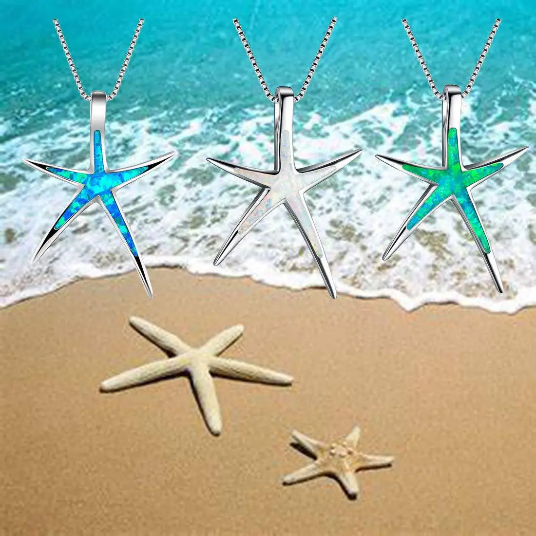 Minimalist Blue Opal Starfish Pendant Necklace - Summer Essential For Women