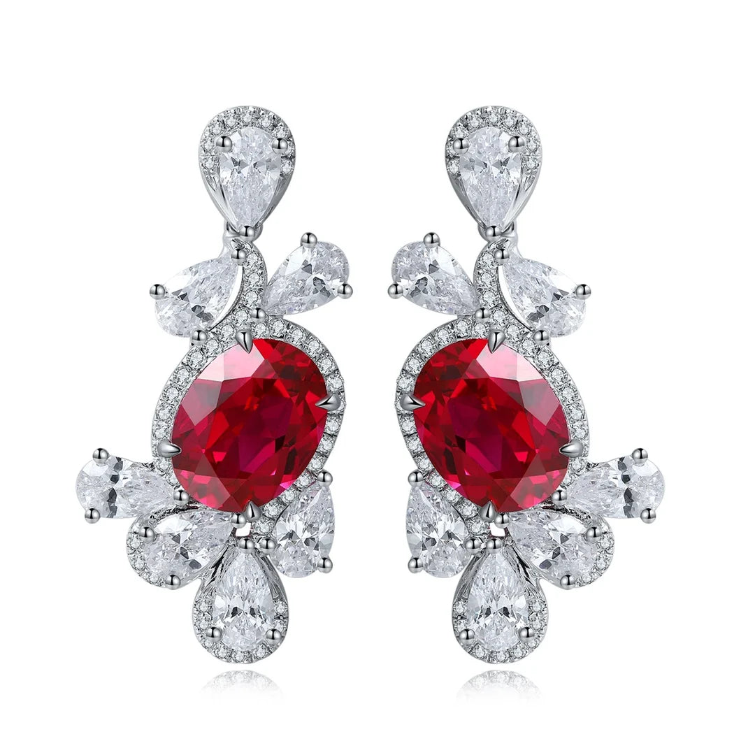 Gemfiori Vintage 925 Sterling Silver Drop Earrings Rhodium Plated Lab Grown Ruby Earring for Women Wedding Party Gift for Her