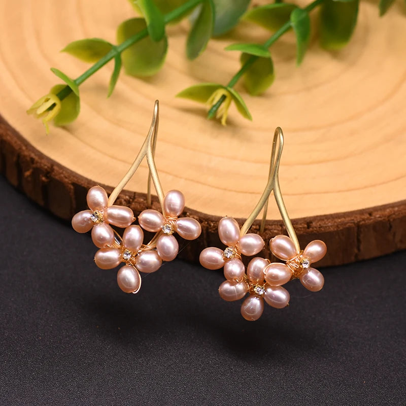 New Jewelry Natural Pearl Drop Earrings 18K Gold Plated Jewelry Korean Designer Jewelry Flower Earrings for Women Wholesale Bulk