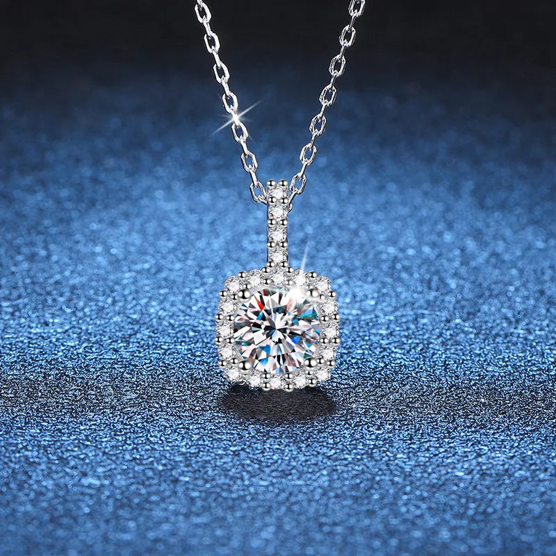 Factory 925 Sterling Silver Square Bezel Set Round Cut 1ct VVS GRA Colored Moissanite Jewelry Trendy Women Necklace Jewellry