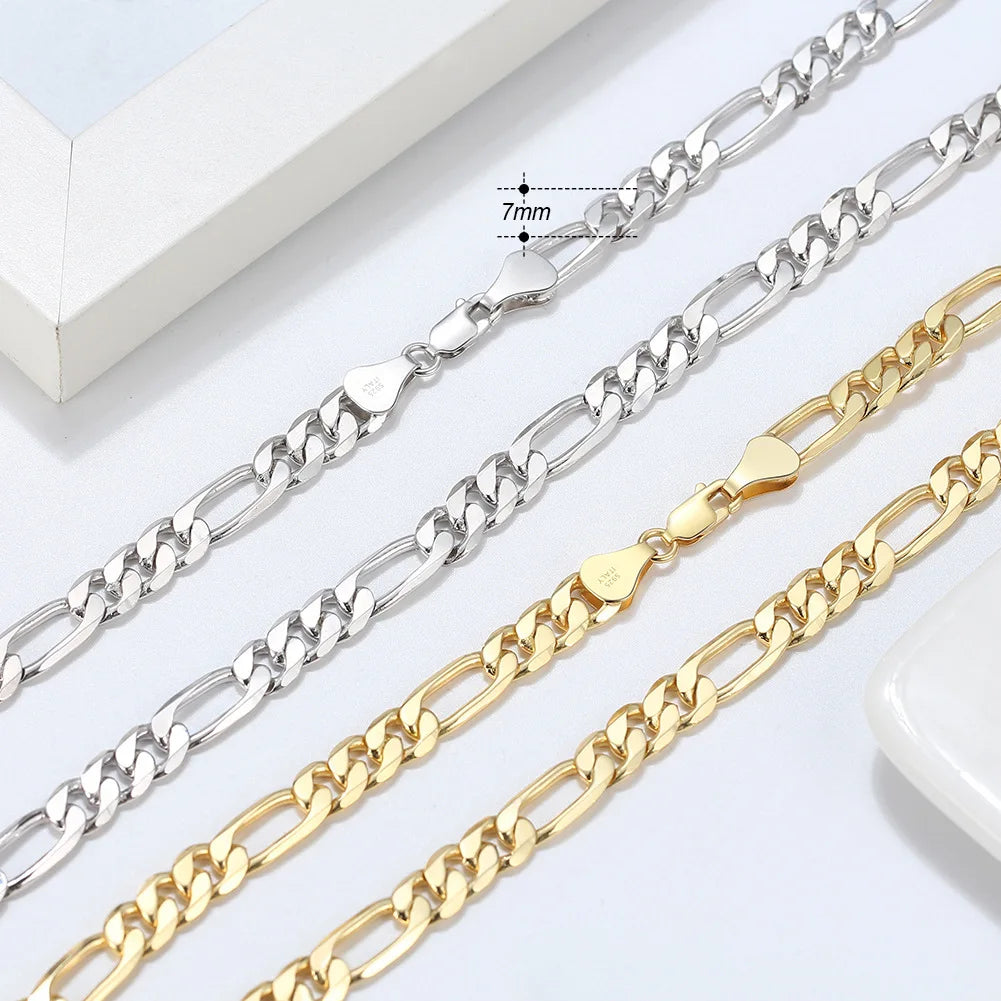 BiG-BOSS Mother-Child Figaro Chain S925 Sterling Silver Electroplated Unisex Necklace Pendant Hot-Selling Factory Direct