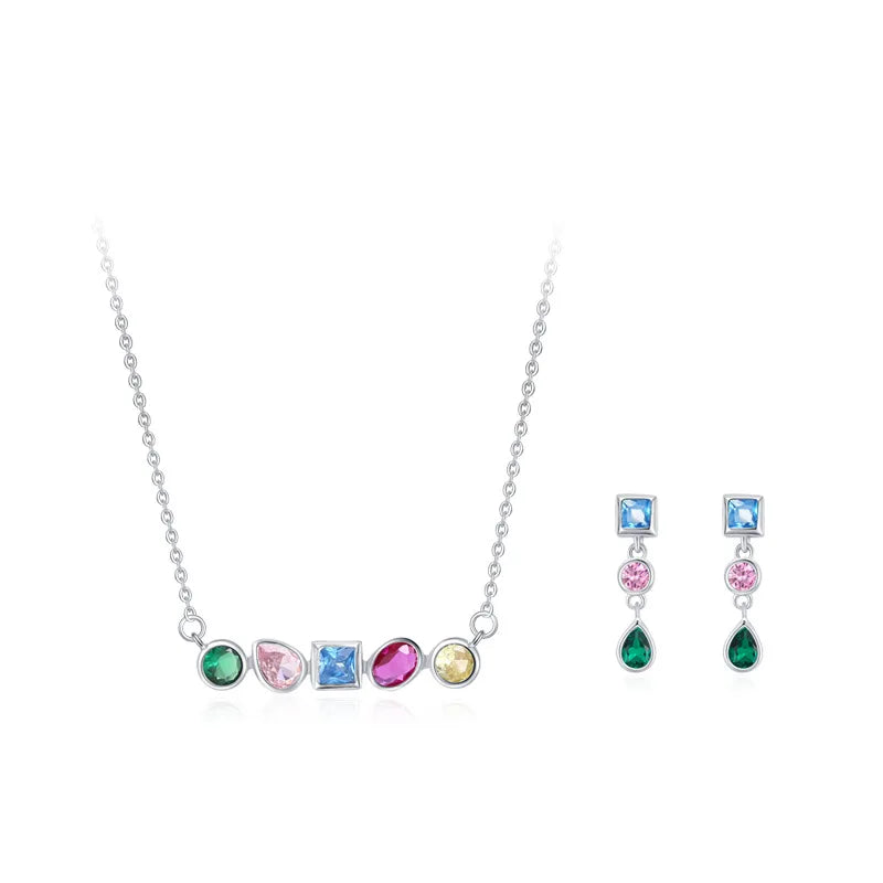 925 Silver Rainbow Geometric Design Necklace Earrings Affordable Luxury Niche High End Jewelry Set Gift Set