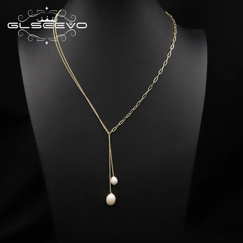 Natural Pearl Sweater Necklace for Women Bride Wedding Custom Handmade Vintage 18k Gold-Plated Long Necklace Fine Jewelry