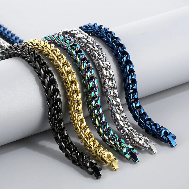 REBEL 650mm Fashion Gold/Silver/Black/Blue/Rainbow Stainless Steel Herringbone Chain Link Necklace