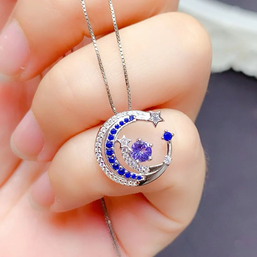 Gioiellieri Hot Popular 925 Sterling Silver Luxury Bohemian Bridal Wedding Natural Tanzanite Necklace Gold Plated Party Gift Jewelry