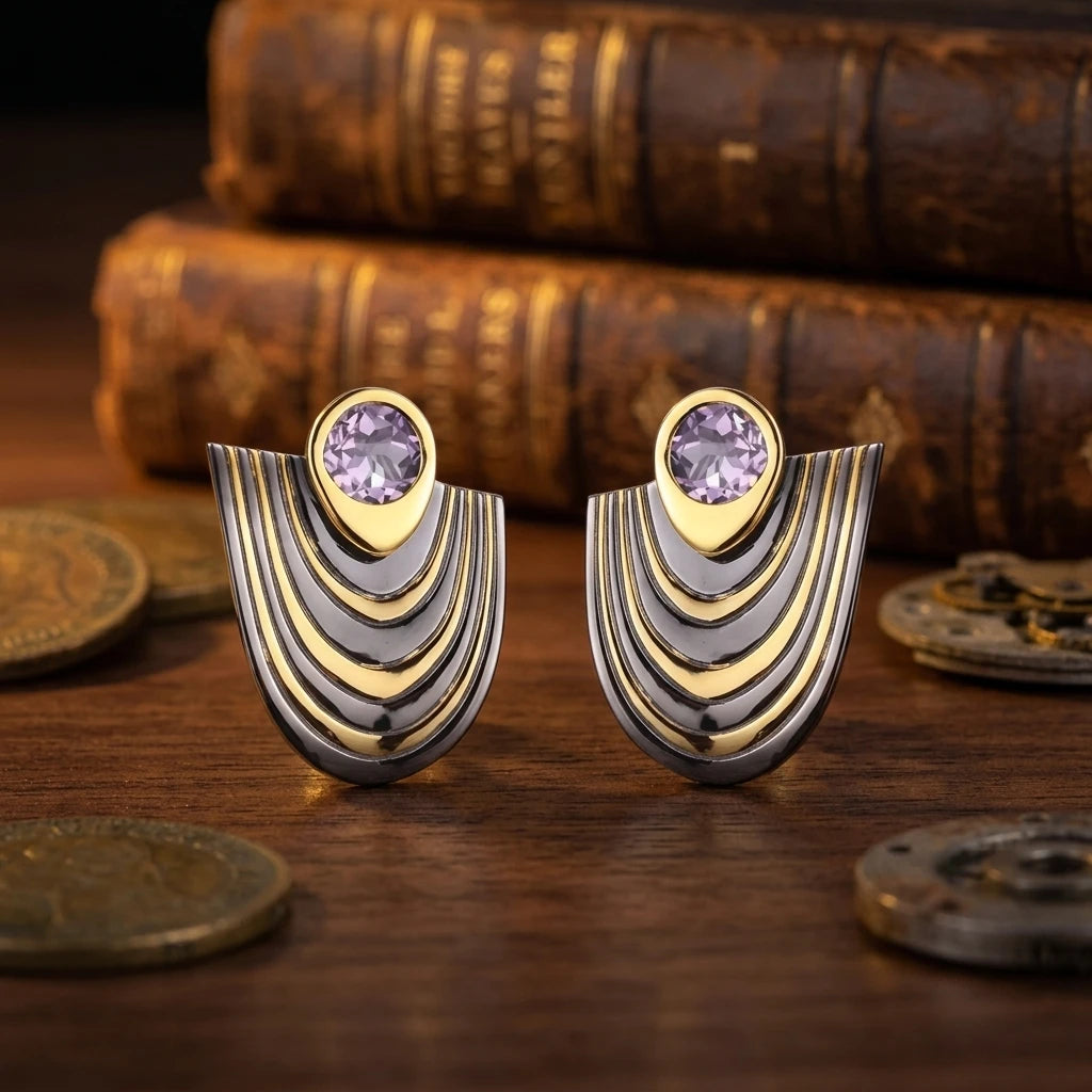 Boho Design Amethyst 925 Sterling Silver Stud Earrings Jewelry