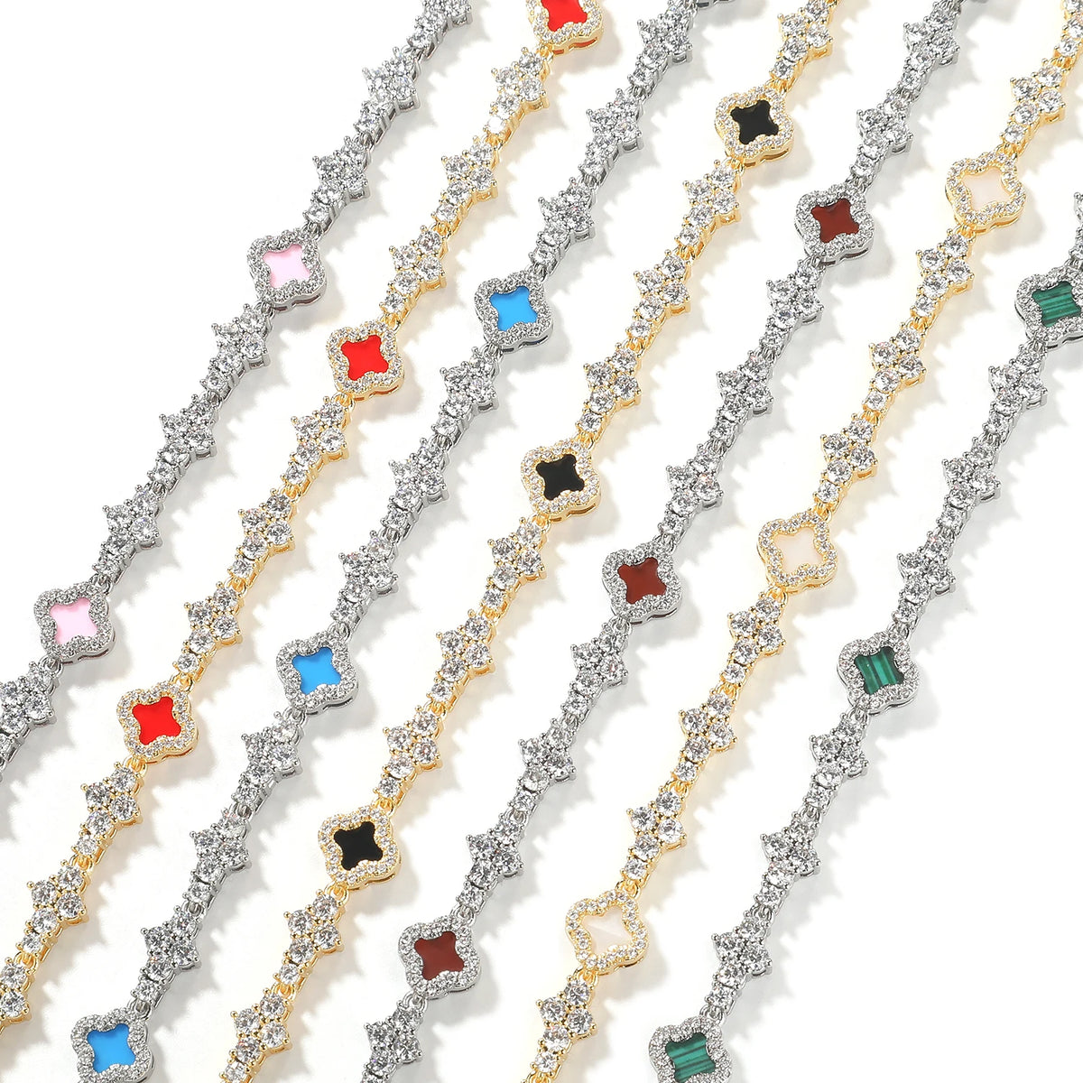 New Arrival Jewelry Iced Out Cross Chain Bracelet Four Leaf Clover Shell Pearl Bracelets for Anniversary Gift Party Jewelry