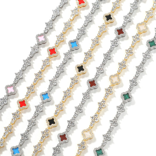 New Arrival Jewelry Iced Out Cross Chain Bracelet Four Leaf Clover Shell Pearl Bracelets for Anniversary Gift Party Jewelry