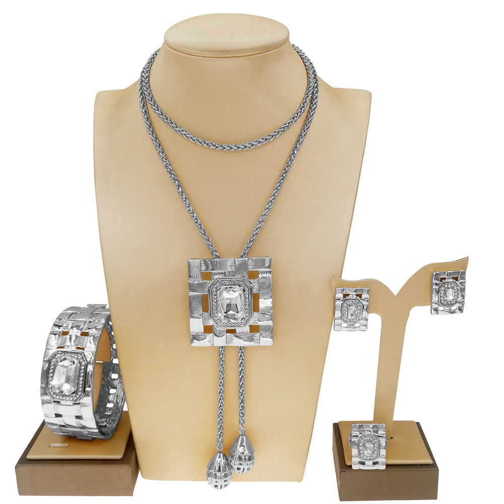 Zhuerrui Luxury Large Zircon Copper Jewelry Set Italian Golden Blue Necklace Set Serpentine Crystal Collar Jewelry Set HA0018