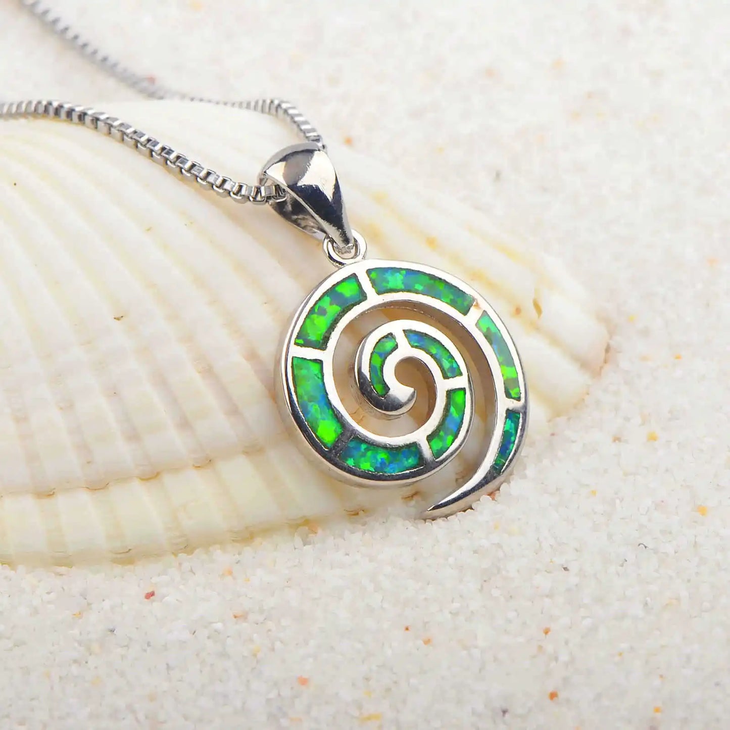 Aobao New Style Fashion Jewelry: Blue Opal Swirl Necklace with Snail Pendant, Sweater Chain, Opal Necklace