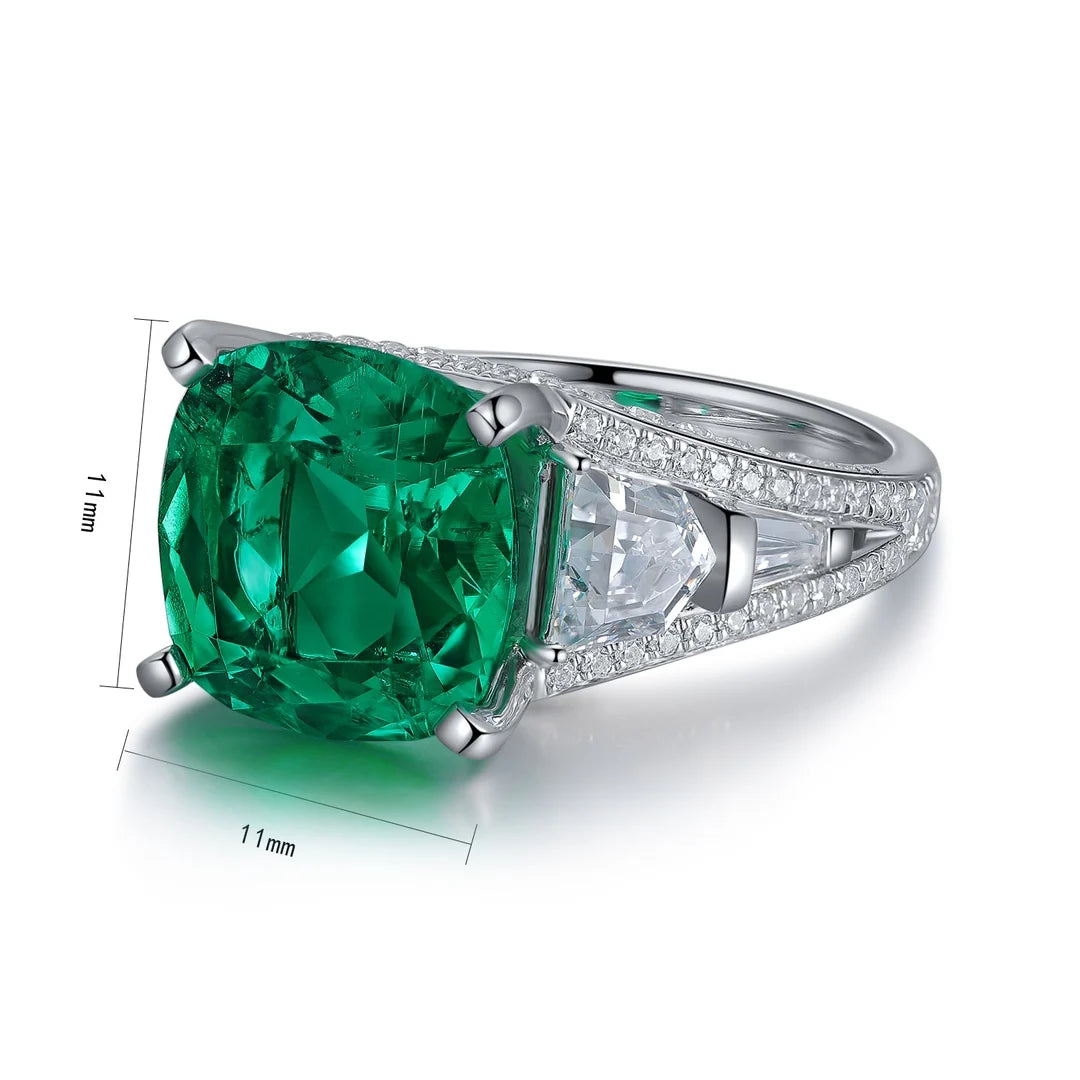 Gemfiori Jewelry Trendy High Quality S925 Silver Cultivated Emerald Ring Unisex Engagement Ring for Wedding Party or Gift