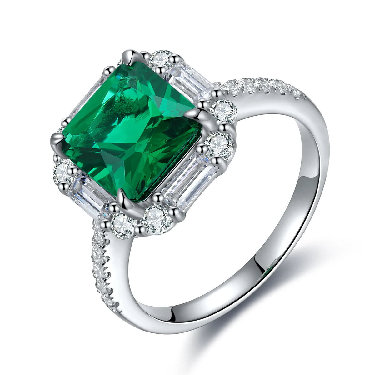 Gemfiori Hot Selling Lab Grown Emerald Gemstone Hydrothermal Columbian Emerald Woman Ring 925 Sterling Silverg