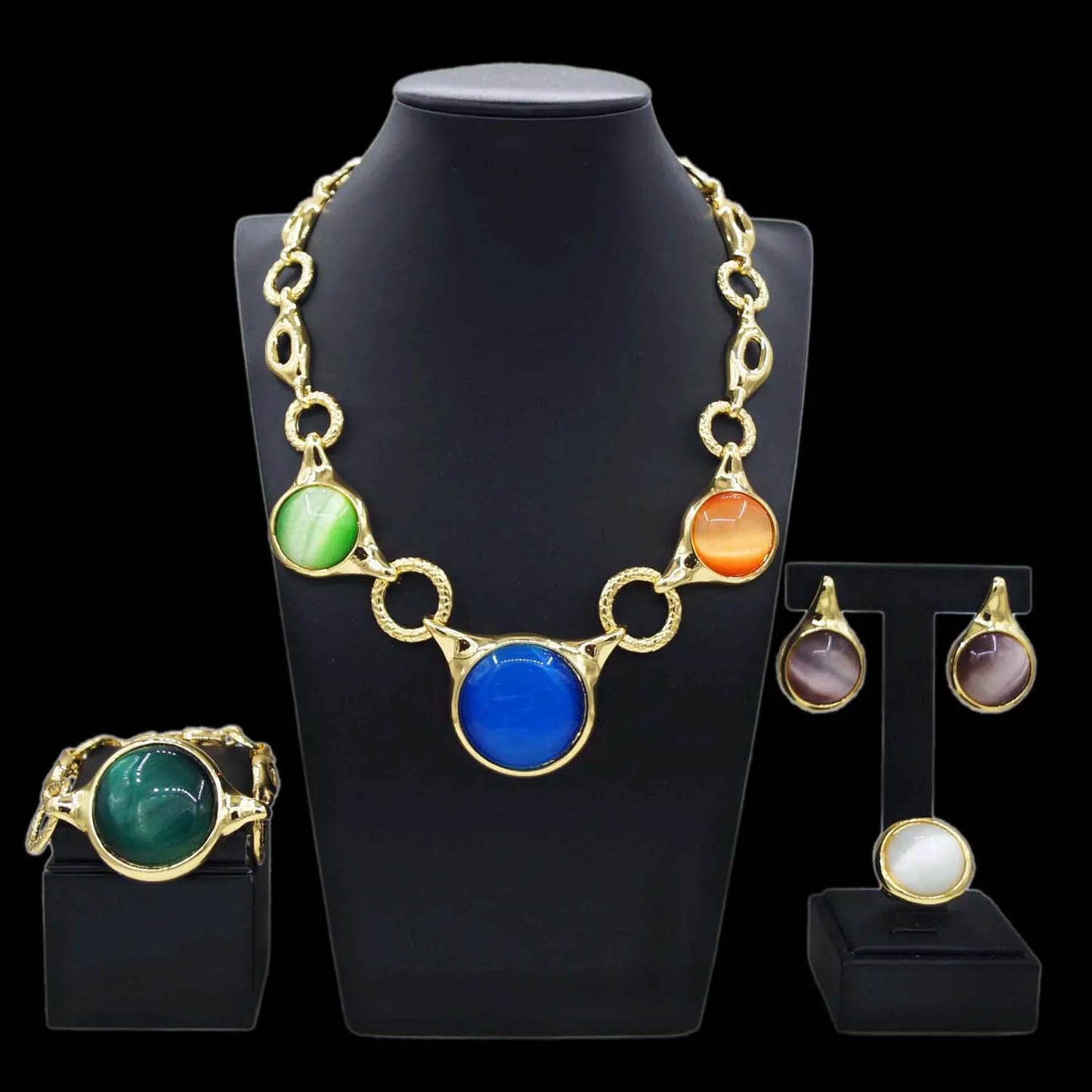 Zhuerrui Customized 18K Gold Jewelry Set Multi Color Round Necklace Bracelet Jewelry Sets Fashion Available Bridal Gift HA20066