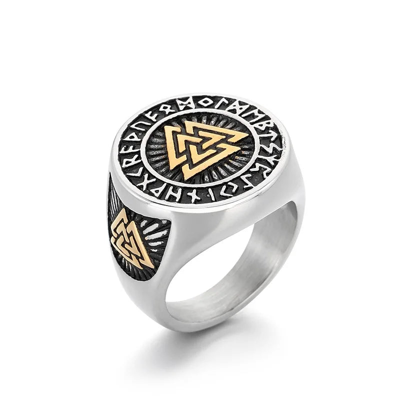 VIKING Celtic Knot Compass Rune Ring – Silver & Gold Stainless Steel