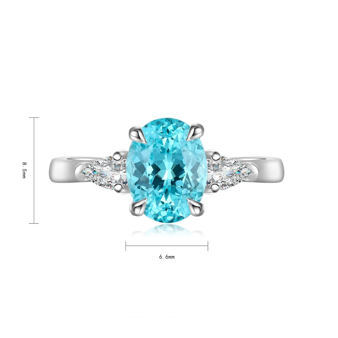 Gemfiori S925 Silver Cultivated Paraiba Ring Main Stone: 2.64 CT Side Stones:0.526CT Weight: 2.79G