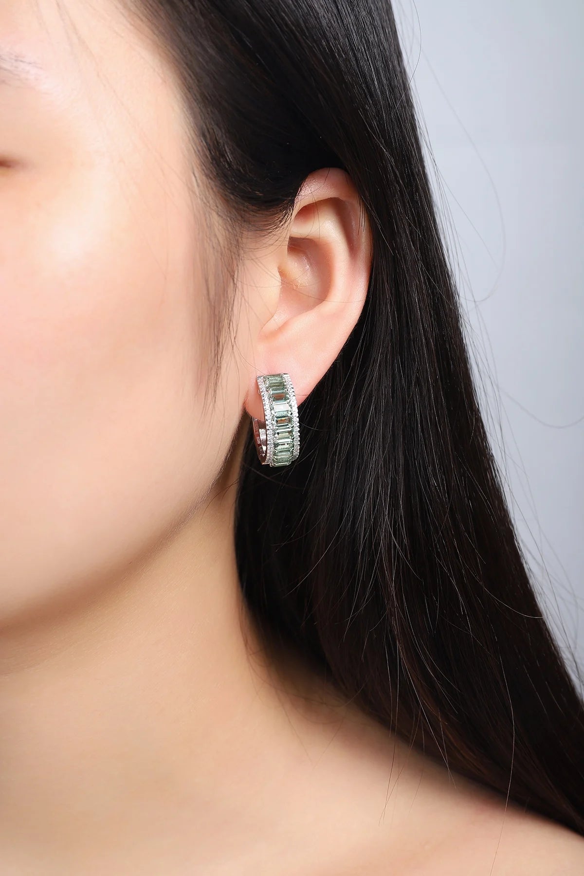 Gemfiori New Fashion Green Sapphire Silver C Shape Big Hoop Earrings Set for Women Jewelry Party Gift Fashion Earrings Set