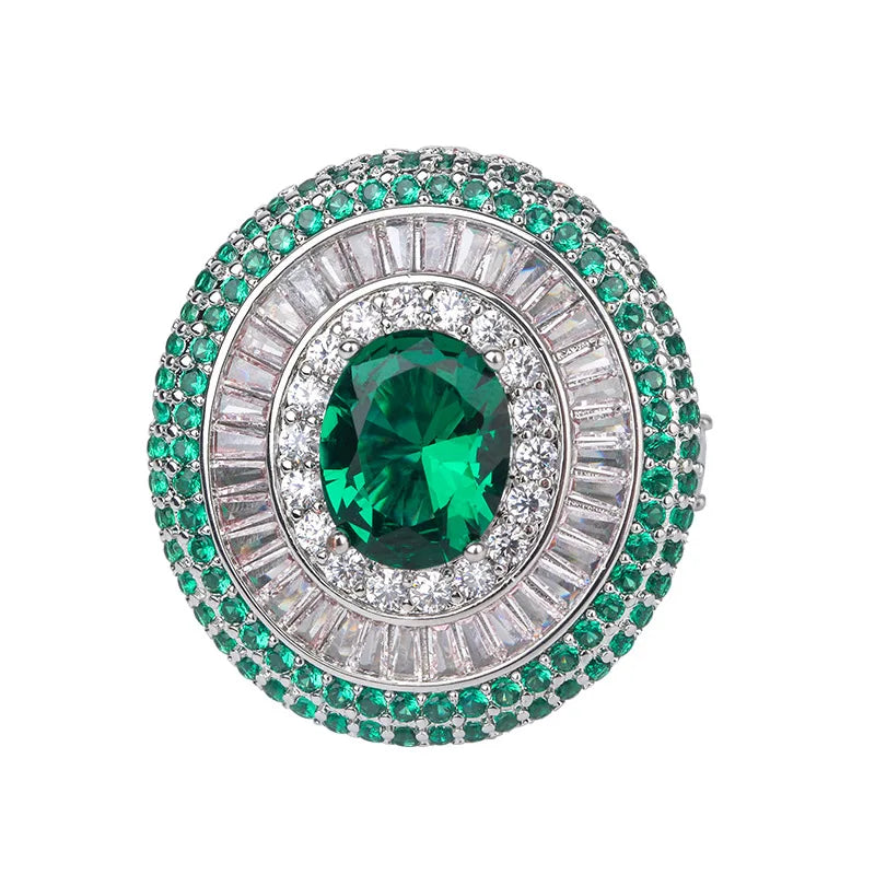 Gemfiori European and American Luxury Jewelry Set with Egg Shaped Emerald Zircon Pendant Ring Earrings High-end Accessories