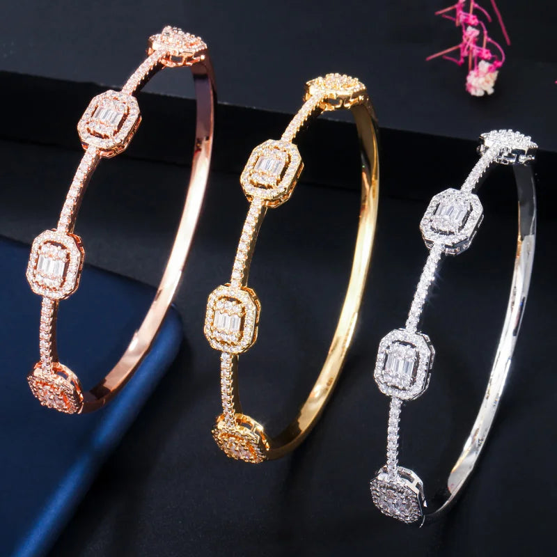S&S CZ Baguette Statement Bangle – Stackable Cuff Bracelet – Collection