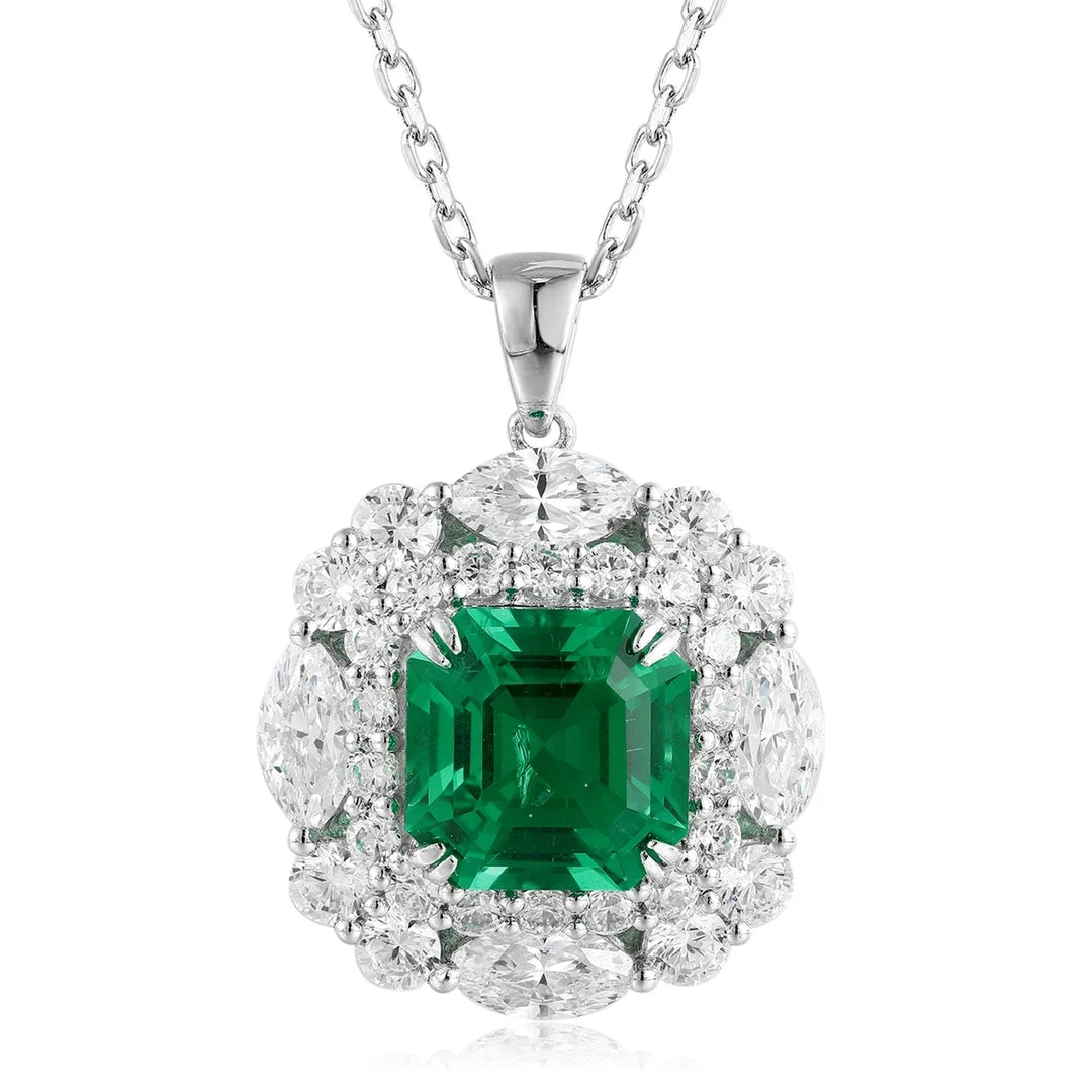 Gemfiori Anster 925 Sterling Silver High-quality Cultivated Emerald Necklace - Suitable for Parties or As a Gift