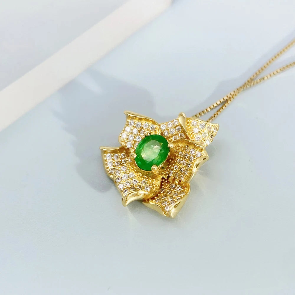 Gioiellieri Natural Emerald Jewelry with S925 Sterling Silver Pendant Necklace for Women May Birthstone Fine Jewelry Anniversary Luxury Gift