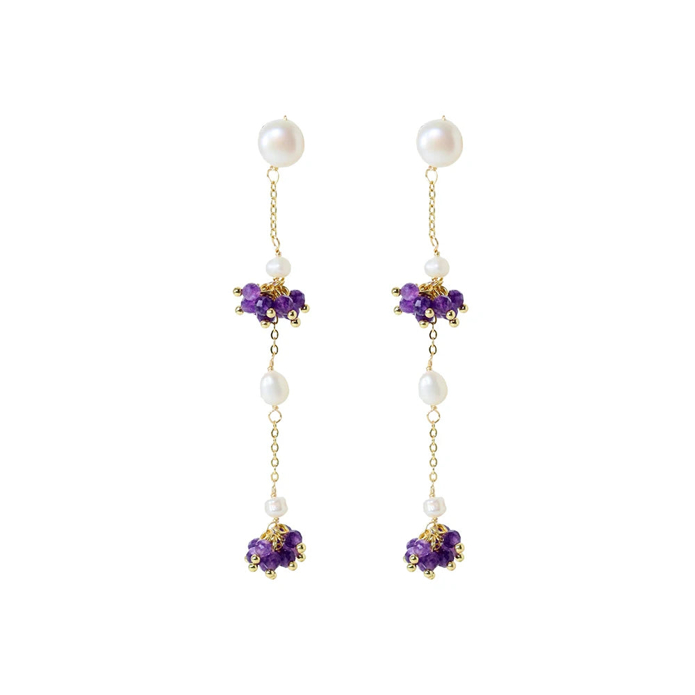 Natural Freshwater Pearl Amethyst Small Bead Long Pendant Korean Women's Luxury Jewelry Fashion Women's and Girls' Gifts GE1561