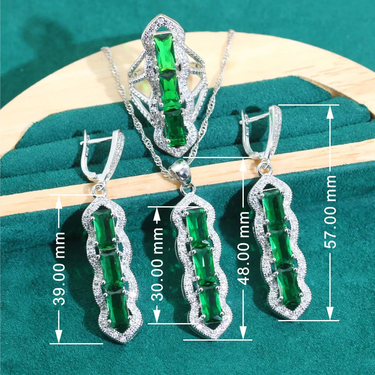 XOTICA 925 Silver Jewelry Set for Women Luxurious Long Earrings Necklace Pendant for Wedding Parties Gifts Green Zircon Style-Classic