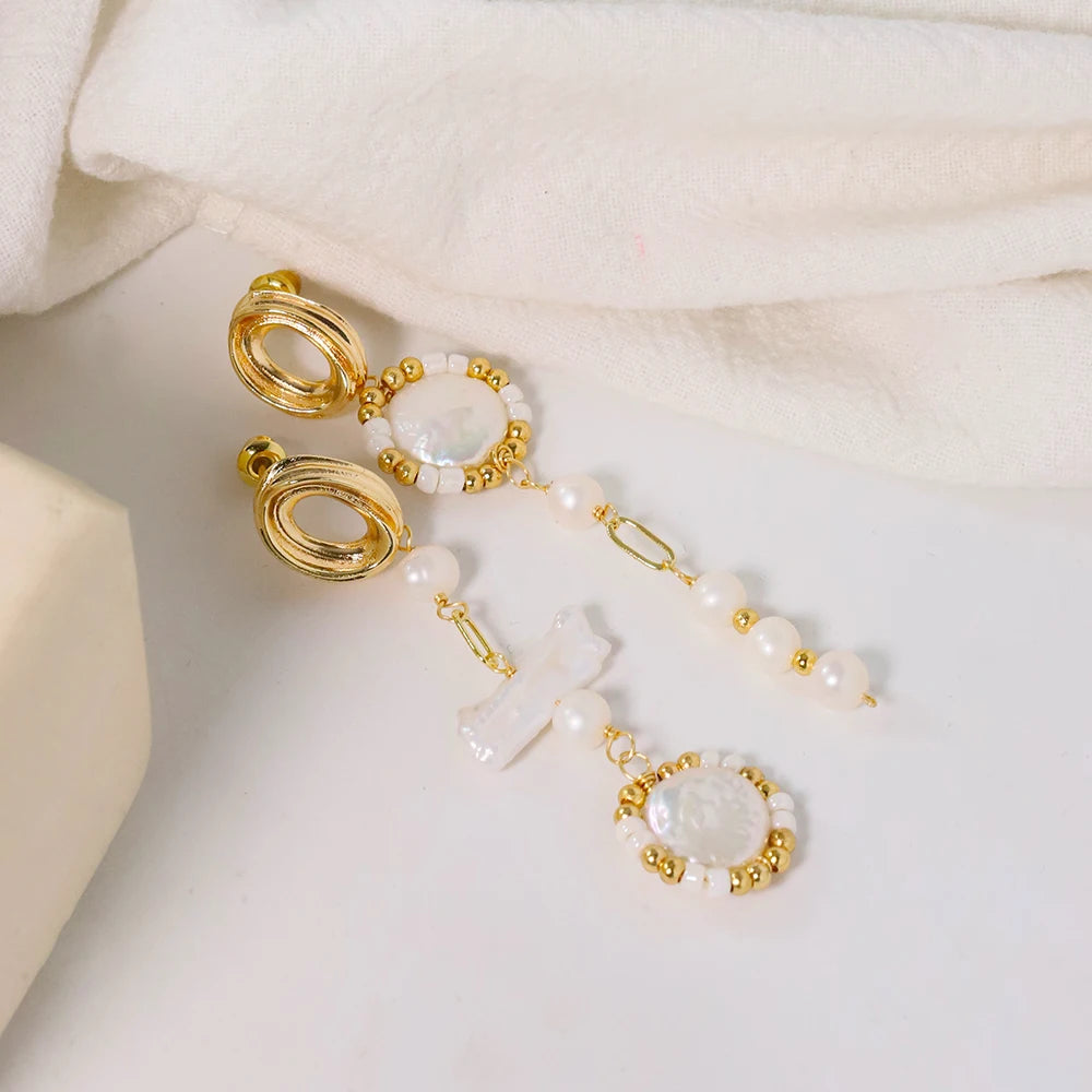 Natural Freshwater Baroque Pearl Earrings Korean Style Women Luxury Jewelry Fashion Ladies and Girls Gift GE1525