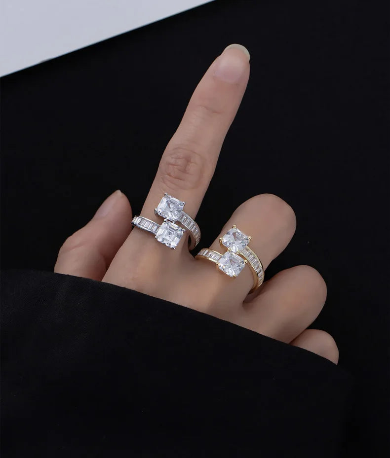 SILVERELLI Pagoda High Carbon Diamond Ring | 925 Sterling Silver | Platinum Plated