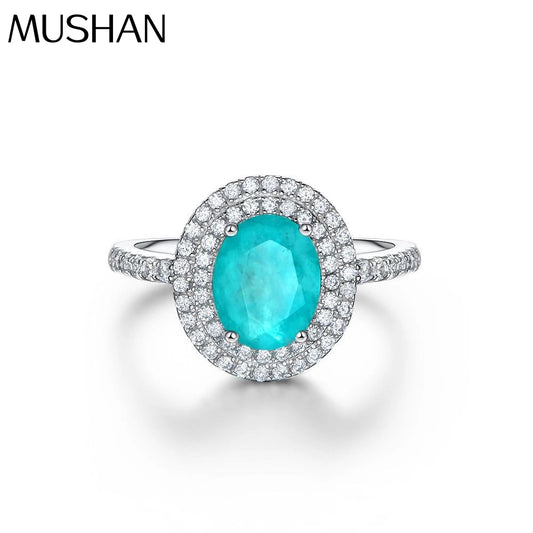 MUSHAN Jewelry Factory 3 Carat Pigeon Egg 8*10 Paraiba Blue Imitation Gemstone Ring S925 Sterling Silver Women Diamond Ring