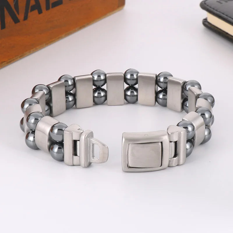 KALEN 210mm Unisex Casual Stainless Steel Bracelet With Iron Stone Links