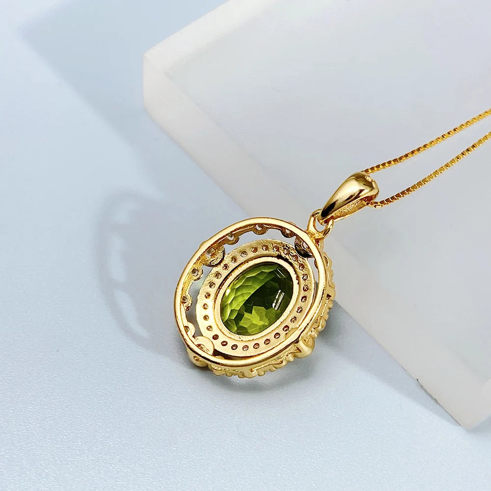 Gioiellieri Peridot Pendant Necklace 925 Sterling Silver Natural Gemstone Jewelry for Women Elegant Shimmering Olive Green Color Style