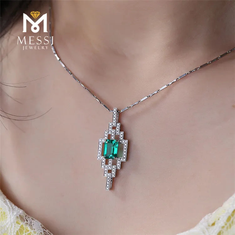 Gemfiori Messi Jewelry 18k Gold Necklace Emerald 0.6ct Pendant 2.07g Emerald Necklace Jewelry