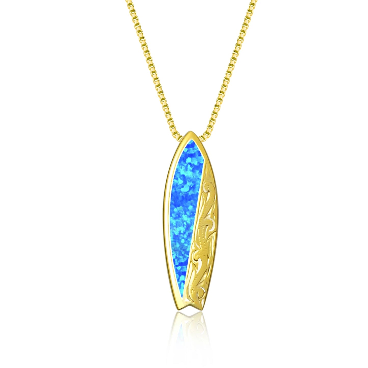Hawaii Beach Surfboard Women's Lab Created Blue Opal Silver Plated Copper Alloy Box Chain Necklace for Anniversary