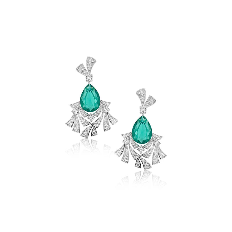 High Quality Jewelry Plated with Brass Green Gemstone Necklace Earrings  Exaggerated Fashion Set  Women's Pendant Necklace