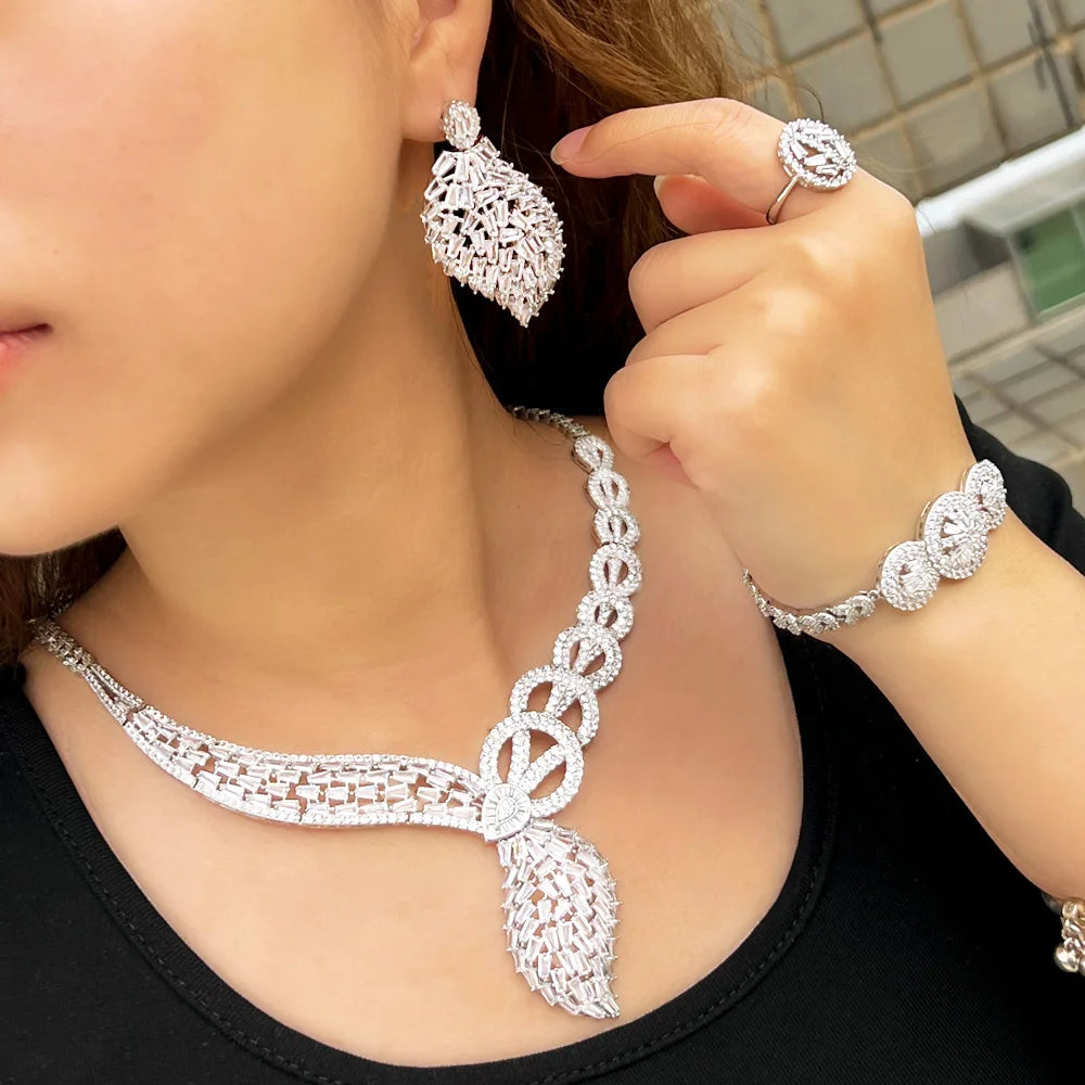 Sparking White Cubic Zirconia African Middle East Chunky Luxury Bridal Jewelry Set for Women Wedding Engagement Dress Accessory