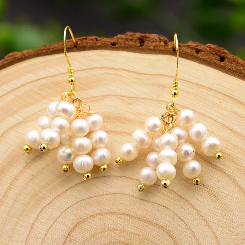 New Jewelry Natural Pearl Drop Earrings 18K Gold Plated Jewelry Korean Designer Jewelry Flower Earrings for Women Wholesale Bulk