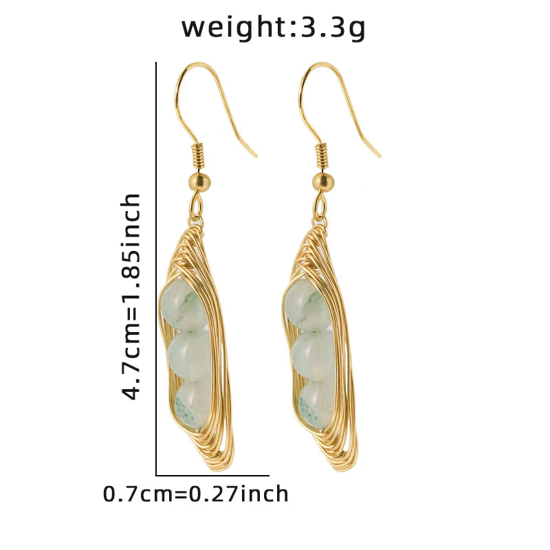 Natural Stone Four Seasons Bean Aquamarine Pendant Earrings 18k Electroplated Design Earrings Women's Jewelry GE0880C